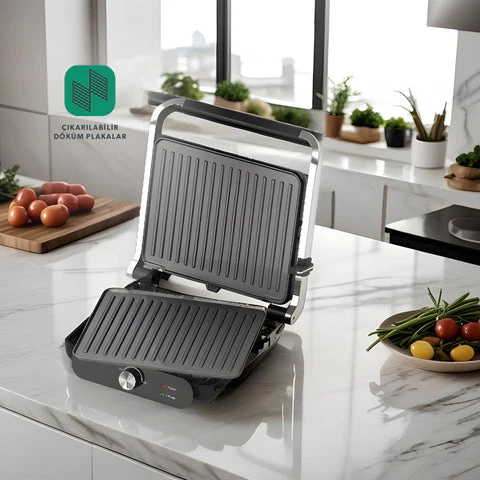 Homend Grilliant 1366H Tosti- en Grillapparaat met uitneembare gietijzeren platen en roestvrijstalen behuizing - Image 2