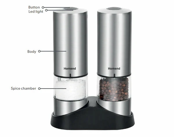 Homend Grindgo 6003 2-delige Oplaadbare Kruidenmolen Set, Inox - Image 2