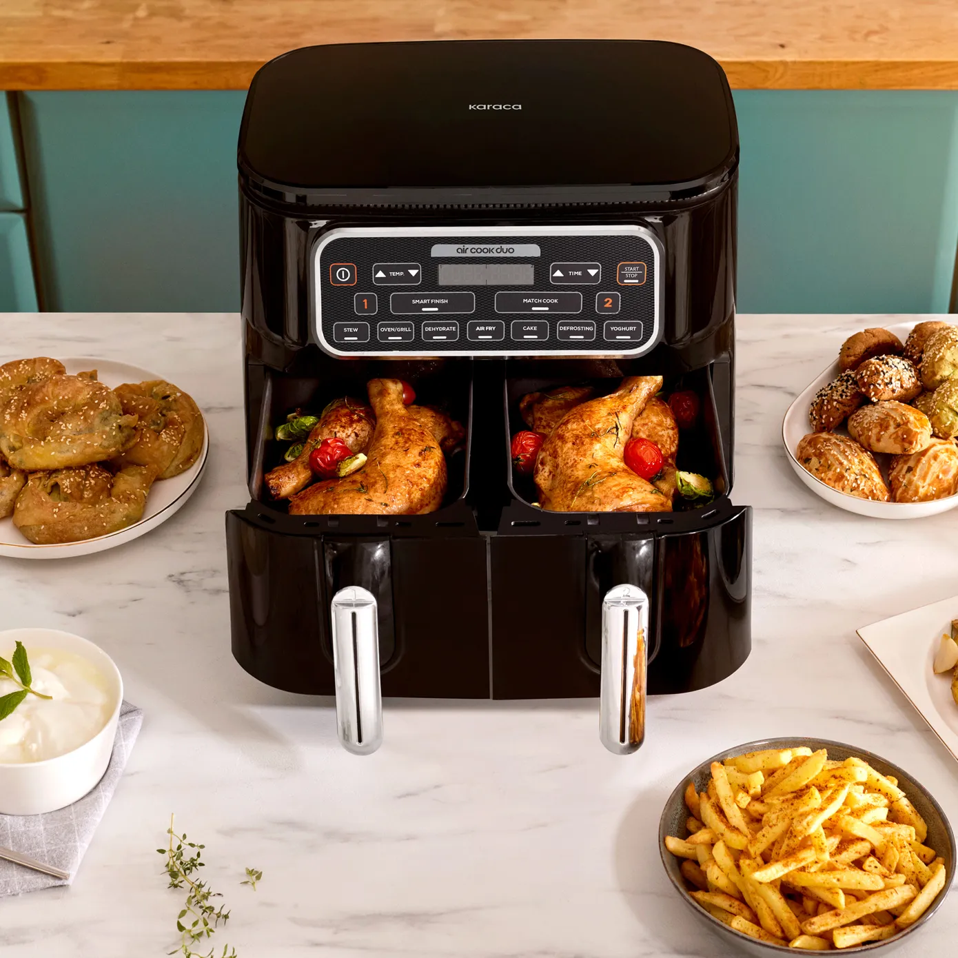 Karaca Air Cook Duo Thuis koken XXXL 8 Liter Airfryer, Black Chrome, 8 Persoons - Image 11