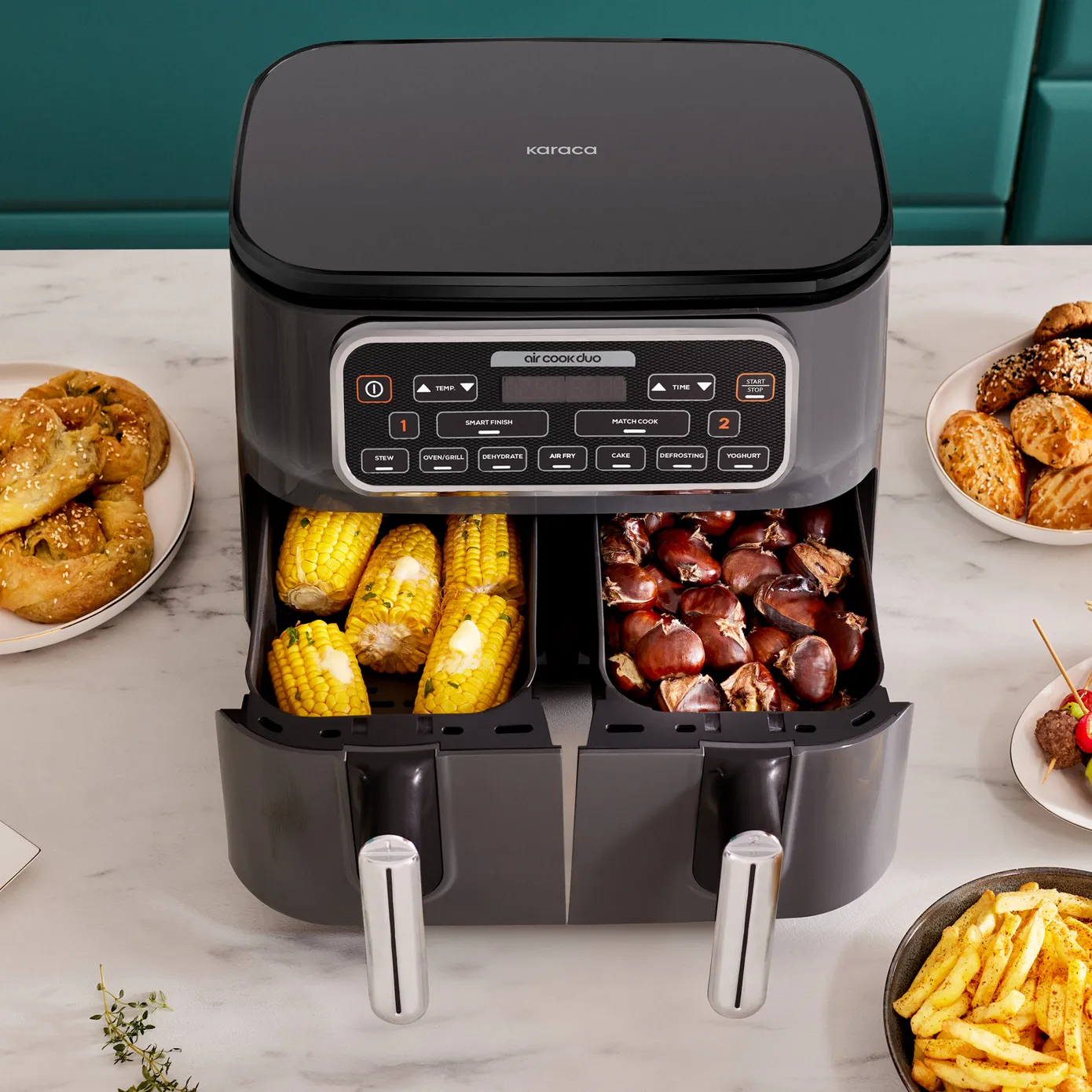 Karaca Air Cook Duo Thuis koken XXXL 8 Liter Airfryer, Black Chrome, 8 Persoons - Image 12