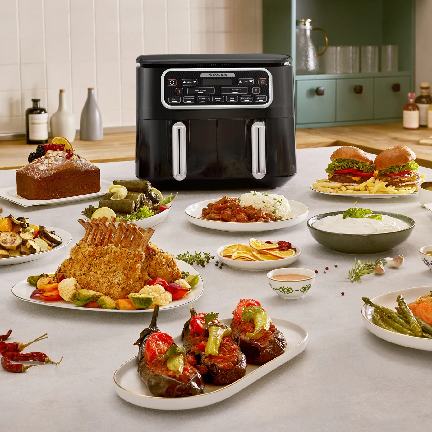 Karaca Air Cook Duo Thuis koken XXXL 8 Liter Airfryer, Black Chrome, 8 Persoons - Image 3