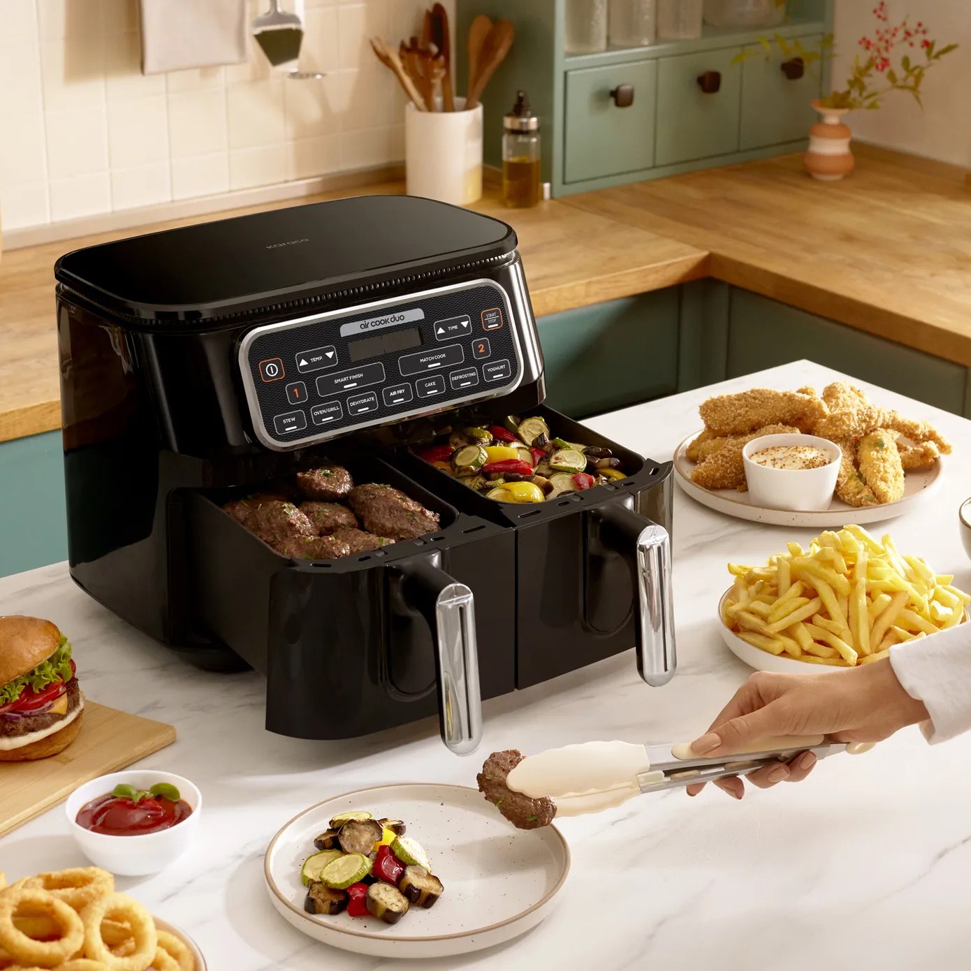 Karaca Air Cook Duo Thuis koken XXXL 8 Liter Airfryer, Black Chrome, 8 Persoons - Image 5