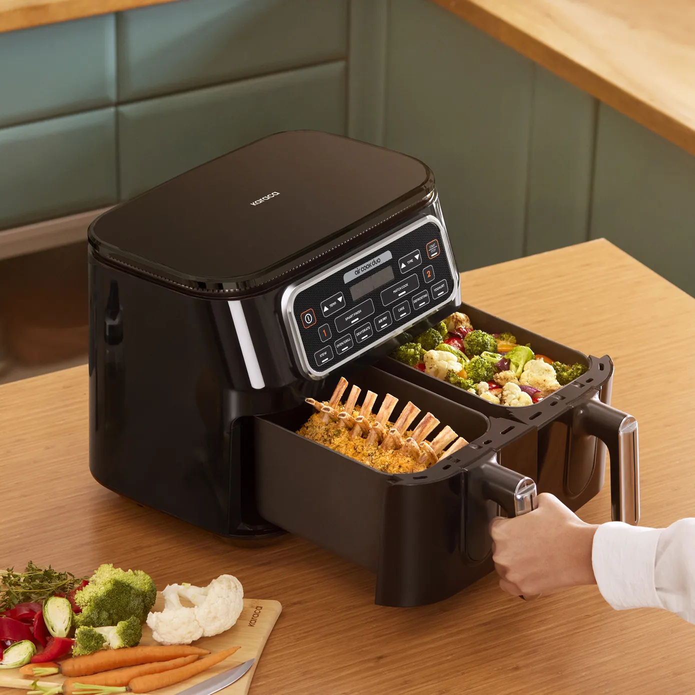 Karaca Air Cook Duo Thuis koken XXXL 8 Liter Airfryer, Starlight, 8 Personen - Image 6