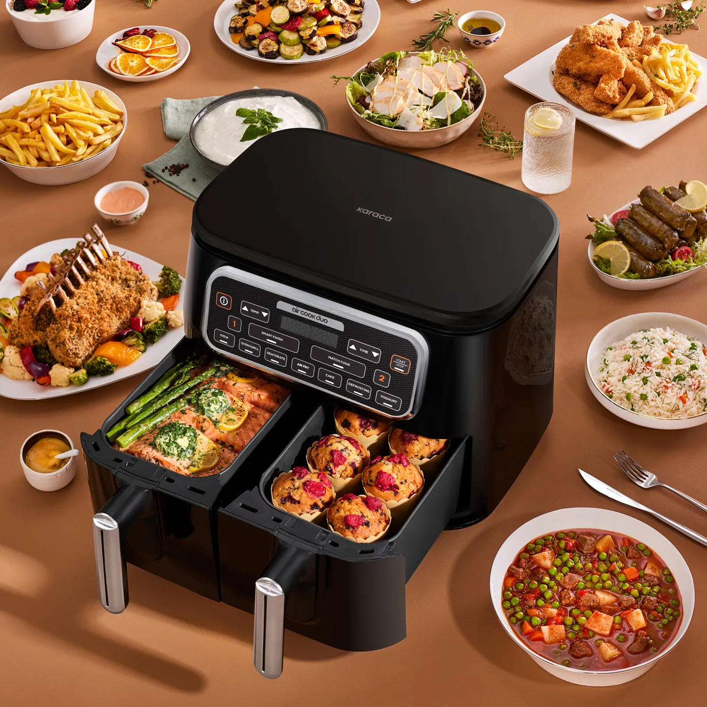 Karaca Air Cook Duo Thuis koken XXXL 8 Liter Airfryer, Starlight, 8 Personen - Image 8