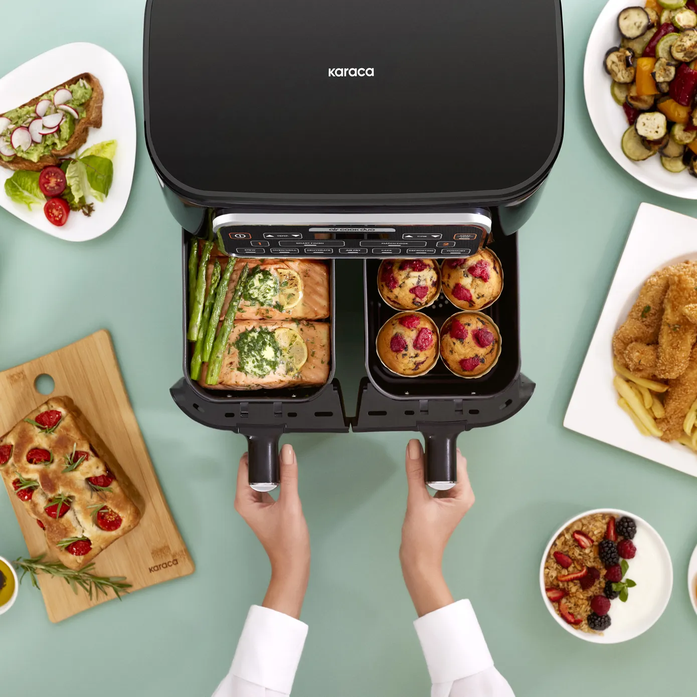 Karaca Air Cook Duo Thuis koken XXXL 8 Liter Airfryer, Starlight, 8 Personen - Image 9