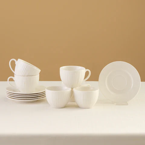 Karaca Anna Embossed Theekopjesset Voor 6 Personen, 220 Ml