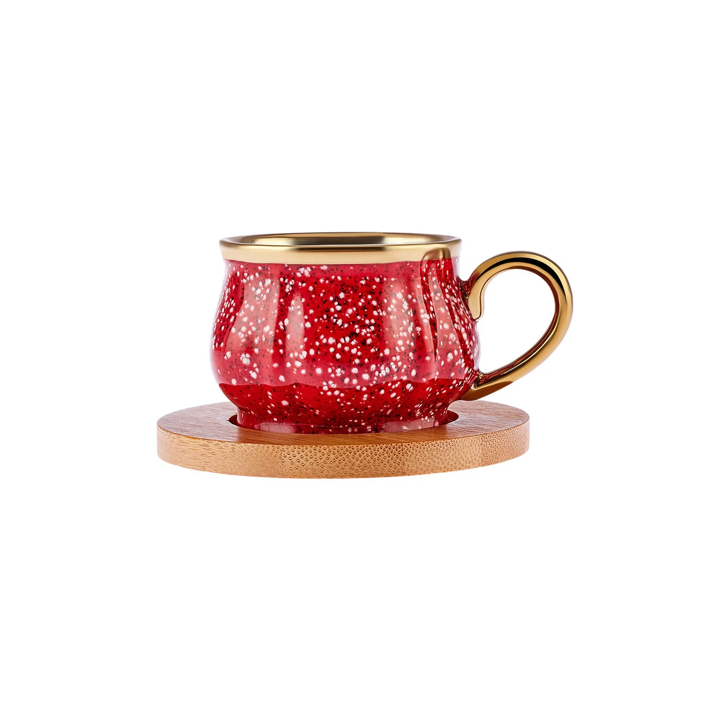 Karaca Bamboe Rode Koffiekopjes Set 90 ml, 6 Personen, met Dienblad - Image 5