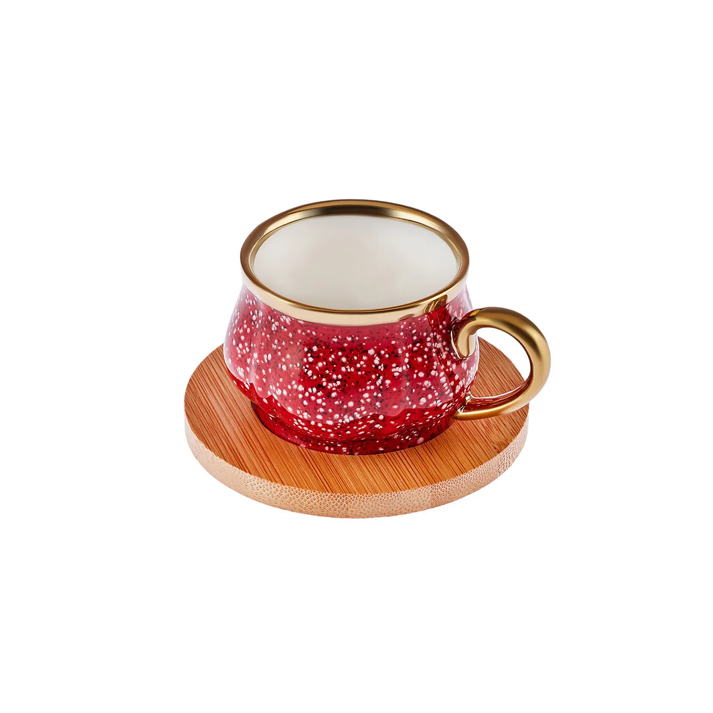 Karaca Bamboe Rode Koffiekopjes Set 90 ml, 6 Personen, met Dienblad - Image 6