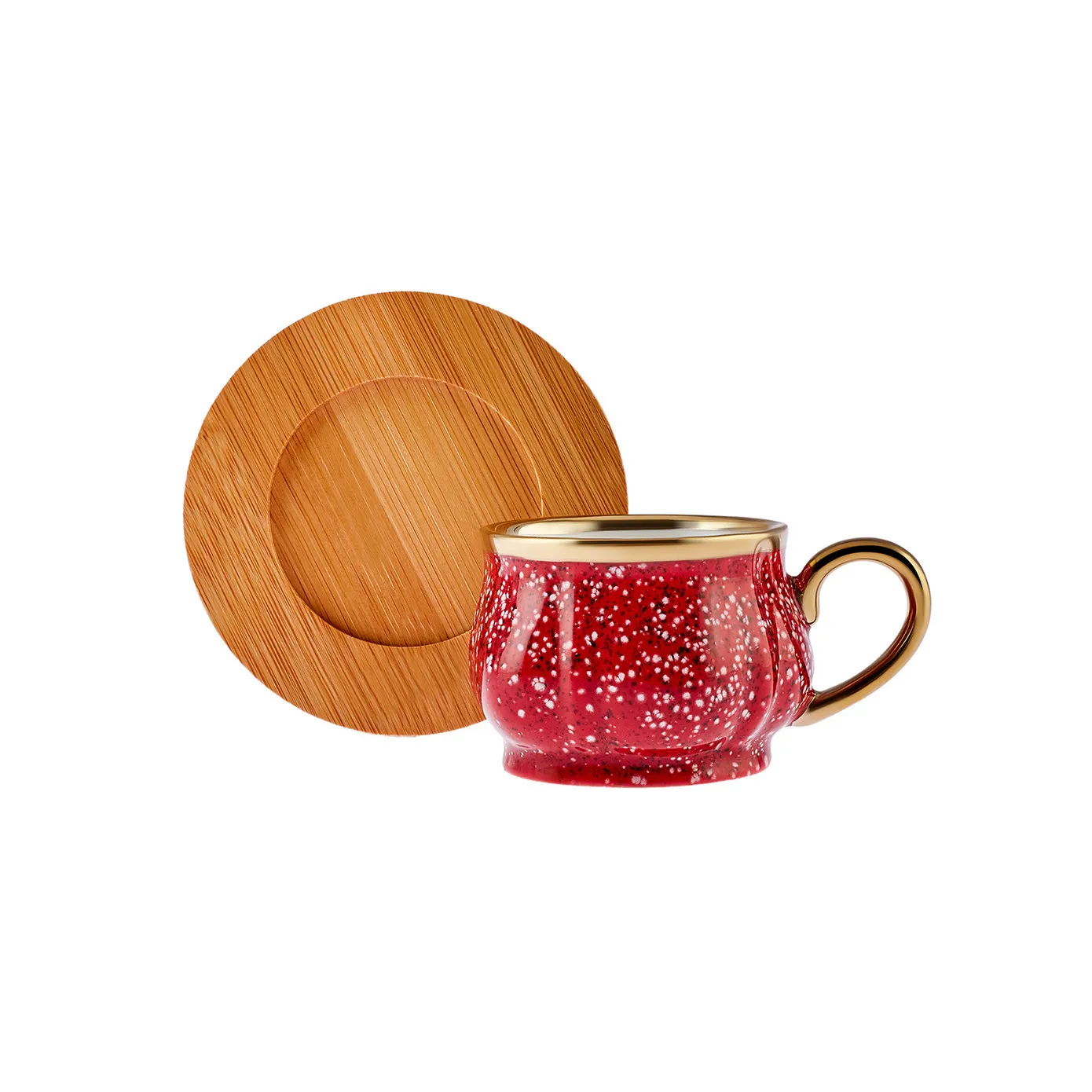 Karaca Bamboe Rode Koffiekopjes Set 90 ml, 6 Personen, met Dienblad - Image 7