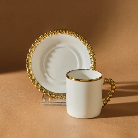 Karaca Boncuk 12-Delig Bone China Espresso Turks Koffiekopjesset Voor 6 Personen, 80 Ml, Wit Goud - Image 2