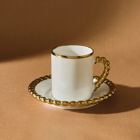 Karaca Boncuk 12-Delig Bone China Espresso Turks Koffiekopjesset Voor 6 Personen, 80 Ml, Wit Goud - Image 3