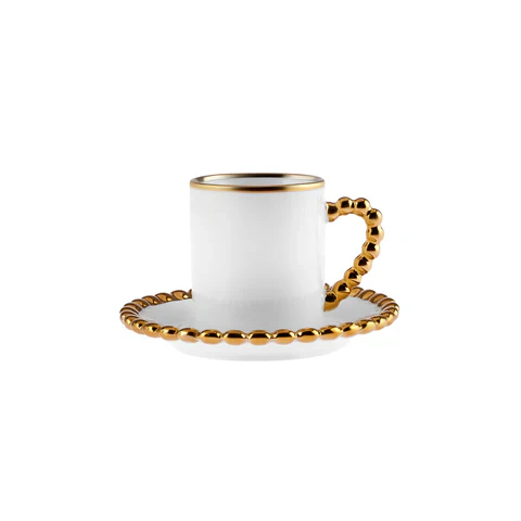 Karaca Boncuk 12-Delig Bone China Espresso Turks Koffiekopjesset Voor 6 Personen, 80 Ml, Wit Goud - Image 4