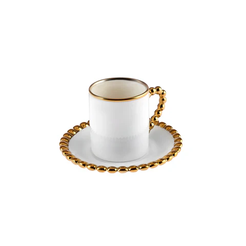 Karaca Boncuk 12-Delig Bone China Espresso Turks Koffiekopjesset Voor 6 Personen, 80 Ml, Wit Goud - Image 5