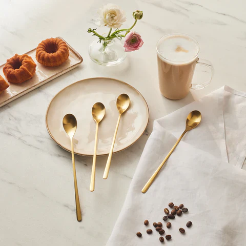 Karaca Boreas Gold 4-Delige Latte Lepel Set in Doos