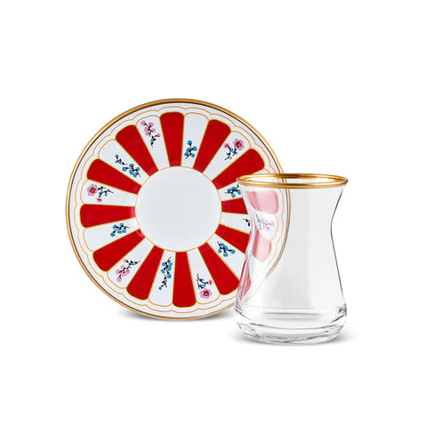 Karaca Bursa Theeglas, 12-delig, Rood - Image 12
