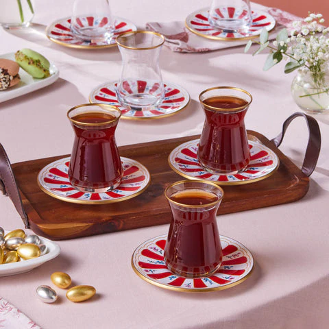 Karaca Bursa Theeglas, 12-delig, Rood - Image 4