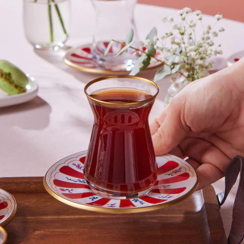 Karaca Bursa Theeglas, 12-delig, Rood - Image 5