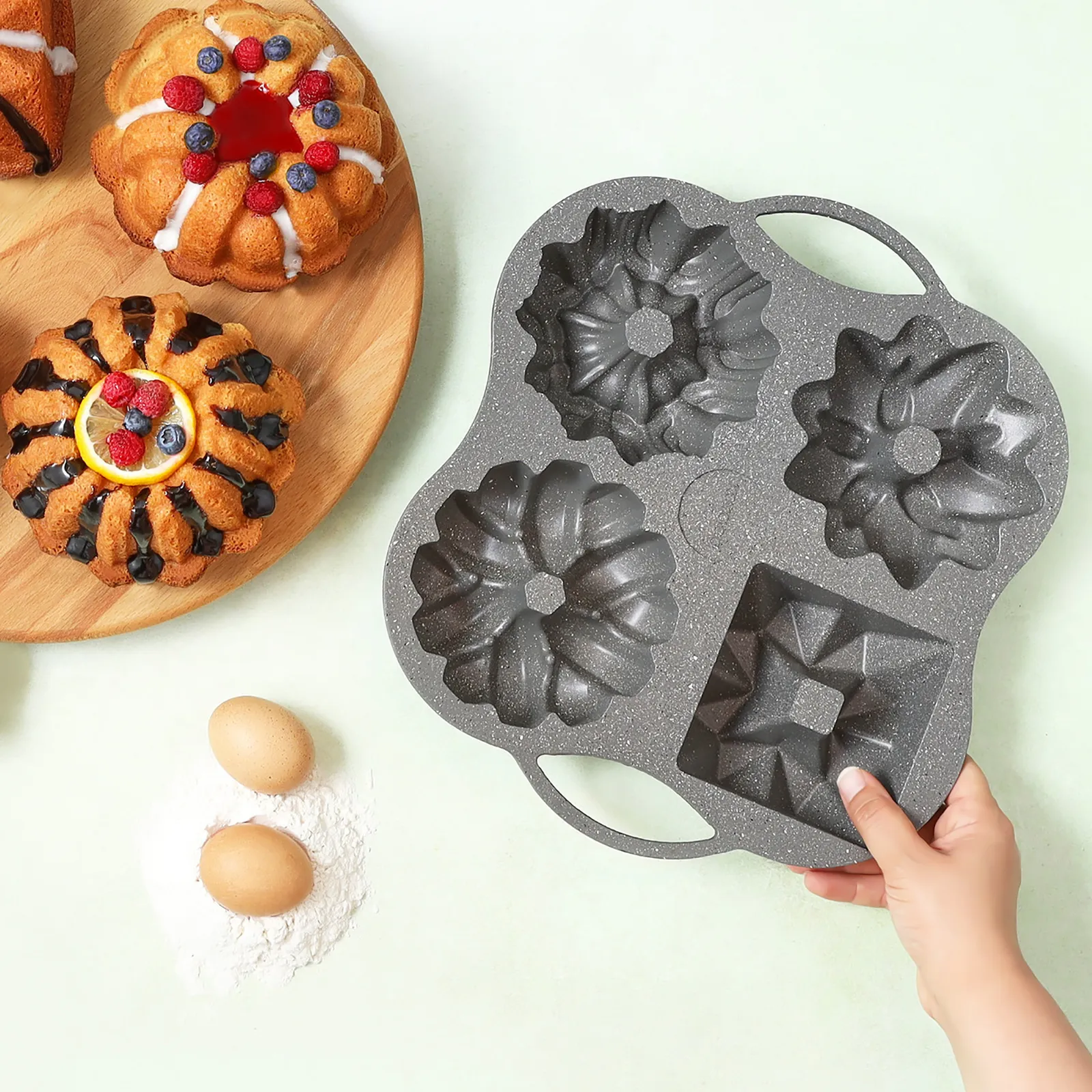 Karaca Cake Pro 4-delige Antraciet Gietijzeren Taartvorm - Image 3