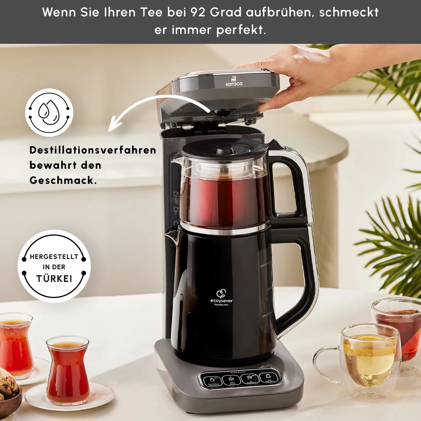 Karaca Caysever Robotea Pro 4 in 1, automatische theezetter, waterkooker en filterkoffiezetter met spraakfunctie, 2500 W, ruimtegrijs - Image 4