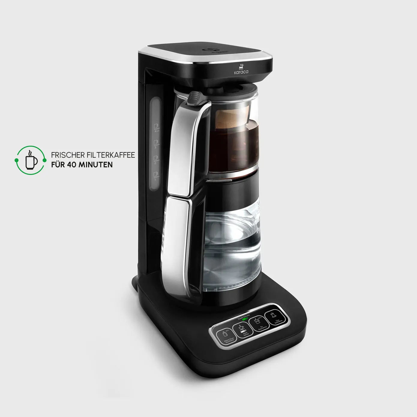 Karaca Çaysever Robotea Pro 4 in 1 Sprekend Automatisch Theezetapparaat met Glas, Waterverwarmer en Filter Koffiezetapparaat 2500W Zwart Chroom - Image 4