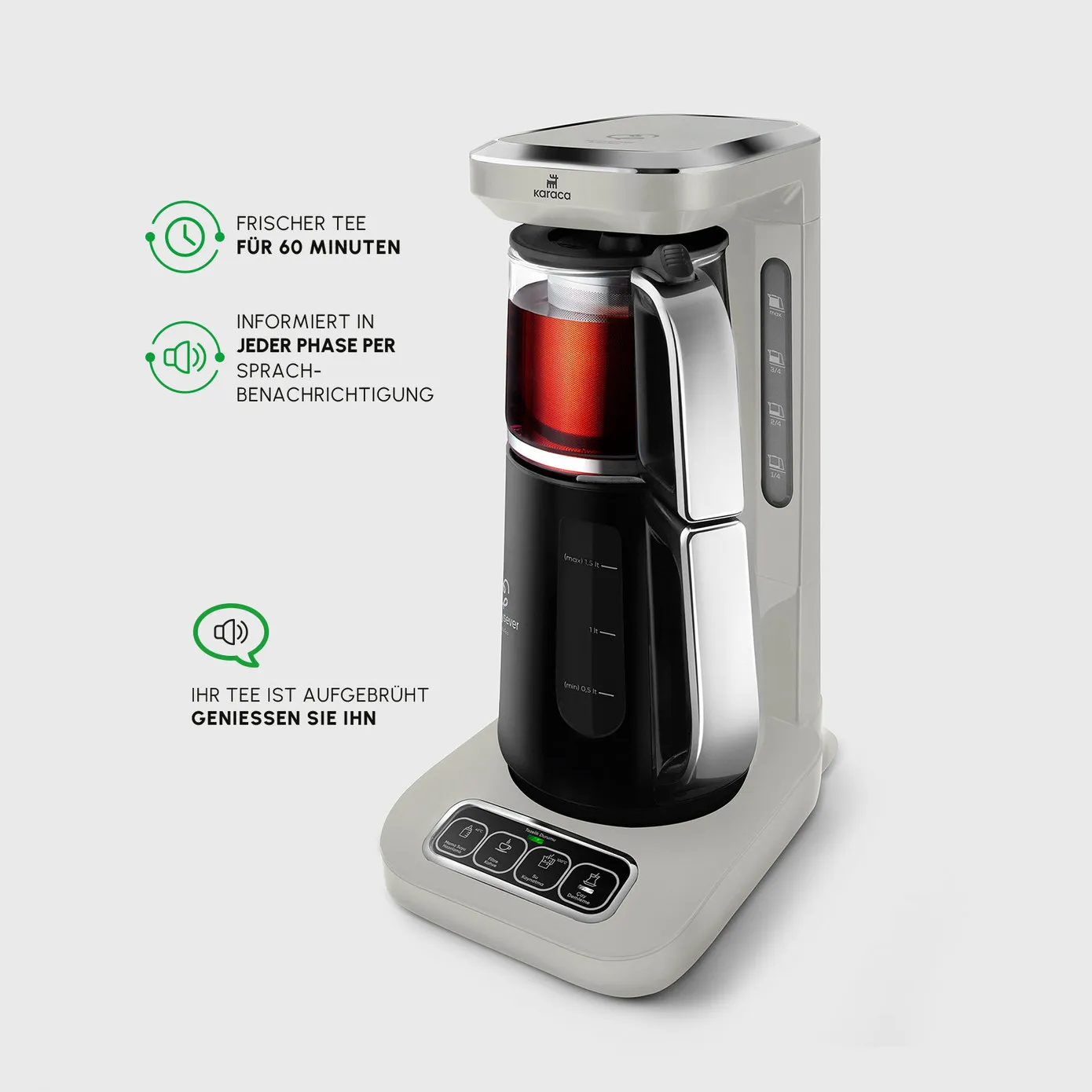 Karaca Caysever Robotea Pro, 4-in-1 theemaker, waterkoker en filterkoffiezetapparaat met spraakfunctie, Starlight - Image 2