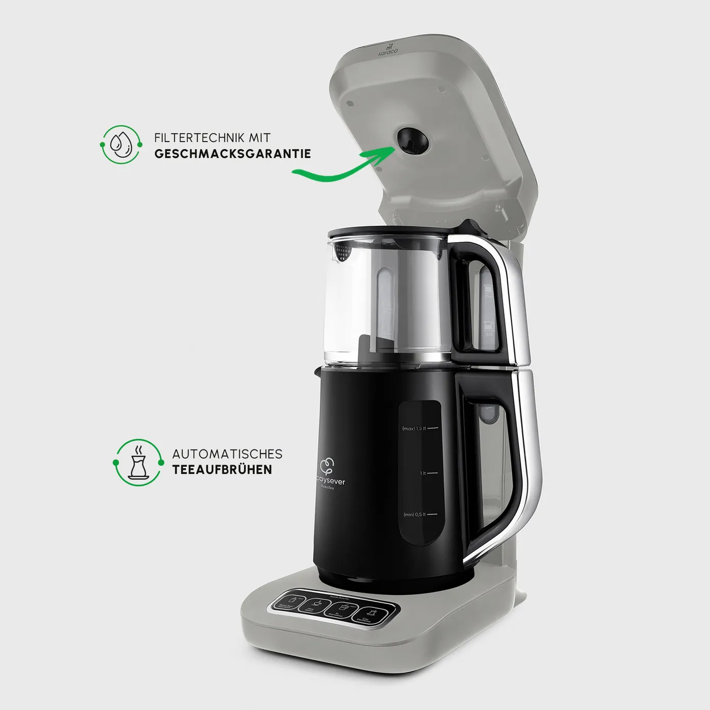 Karaca Caysever Robotea Pro, 4-in-1 theemaker, waterkoker en filterkoffiezetapparaat met spraakfunctie, Starlight - Image 4