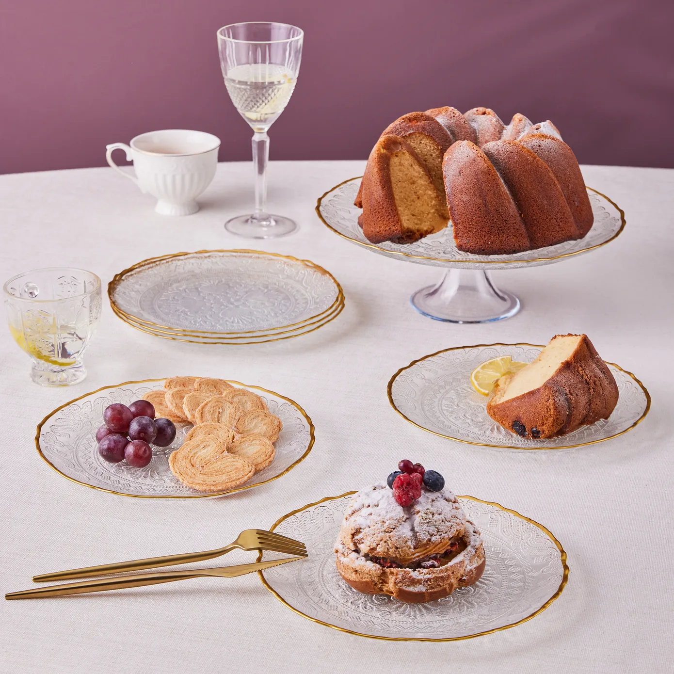 Karaca Dalia Gouden Dessert Set voor 6 Persoons, 7 Delig - Image 4