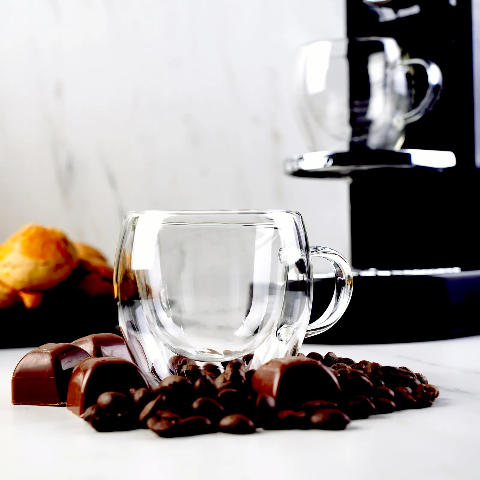 Karaca Dubbele Wand Borosilicaat Glas Kop Set voor 2 Personen 150 ml met Handvat