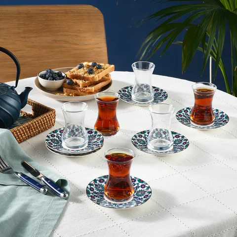 Karaca Edirne 12-delige Bone China Turkse theeset voor 6 personen, 130 ml, Meerkleurig - Image 2
