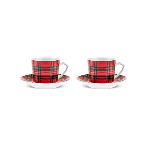 Karaca Ekose V2 4-Delig Bone China Espresso Turks Koffiekopjesset Voor 2 Personen, 80 Ml, Rood - Image 4