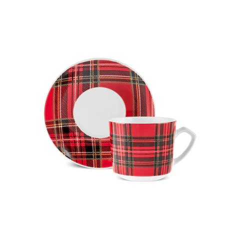 Karaca Ekose V2 4-Delig Bone China Espresso Turks Koffiekopjesset Voor 2 Personen, 80 Ml, Rood - Image 5