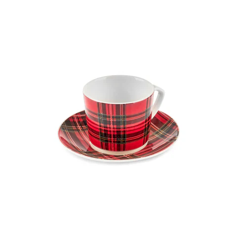 Karaca Ekose V2 4-Delig Bone China Espresso Turks Koffiekopjesset Voor 2 Personen, 80 Ml, Rood - Image 6