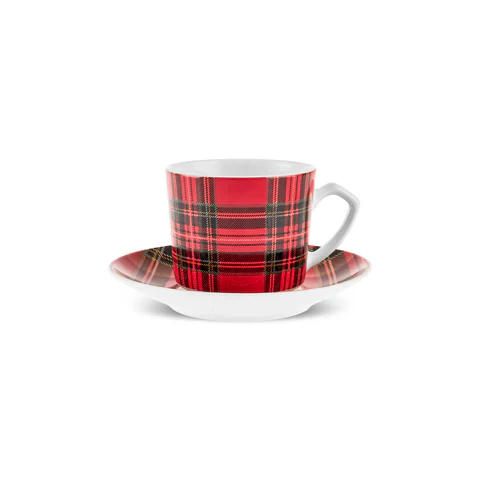 Karaca Ekose V2 4-Delig Bone China Espresso Turks Koffiekopjesset Voor 2 Personen, 80 Ml, Rood - Image 7