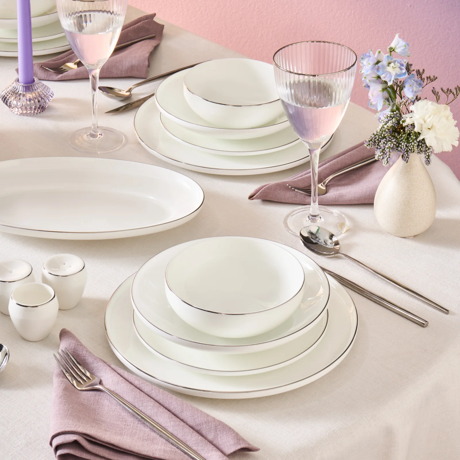 Karaca Fine Bone Meridian 55-delige Eetserviesset voor 12 Personen Platina - Image 2