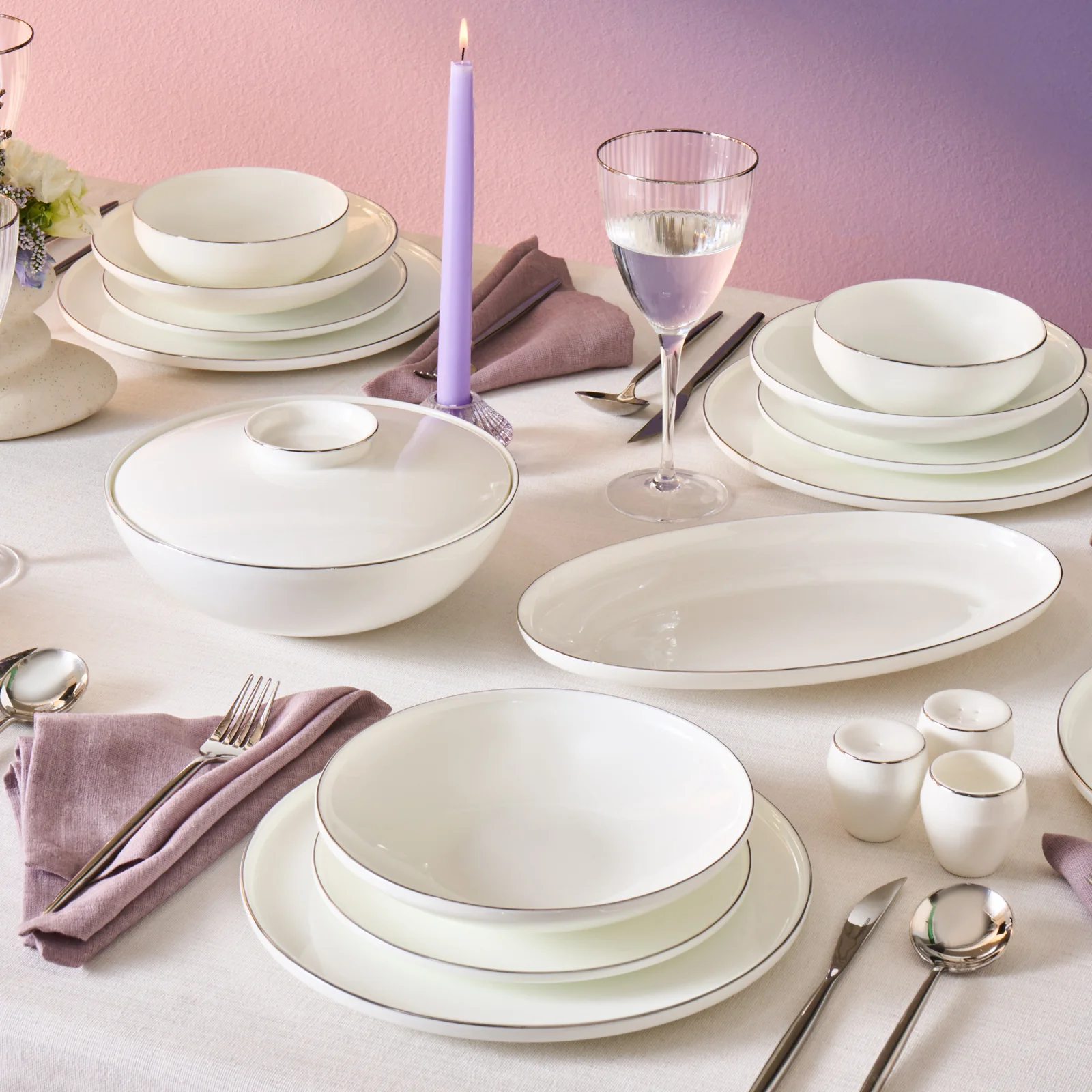 Karaca Fine Bone Meridian 55-delige Eetserviesset voor 12 Personen Platina - Image 4