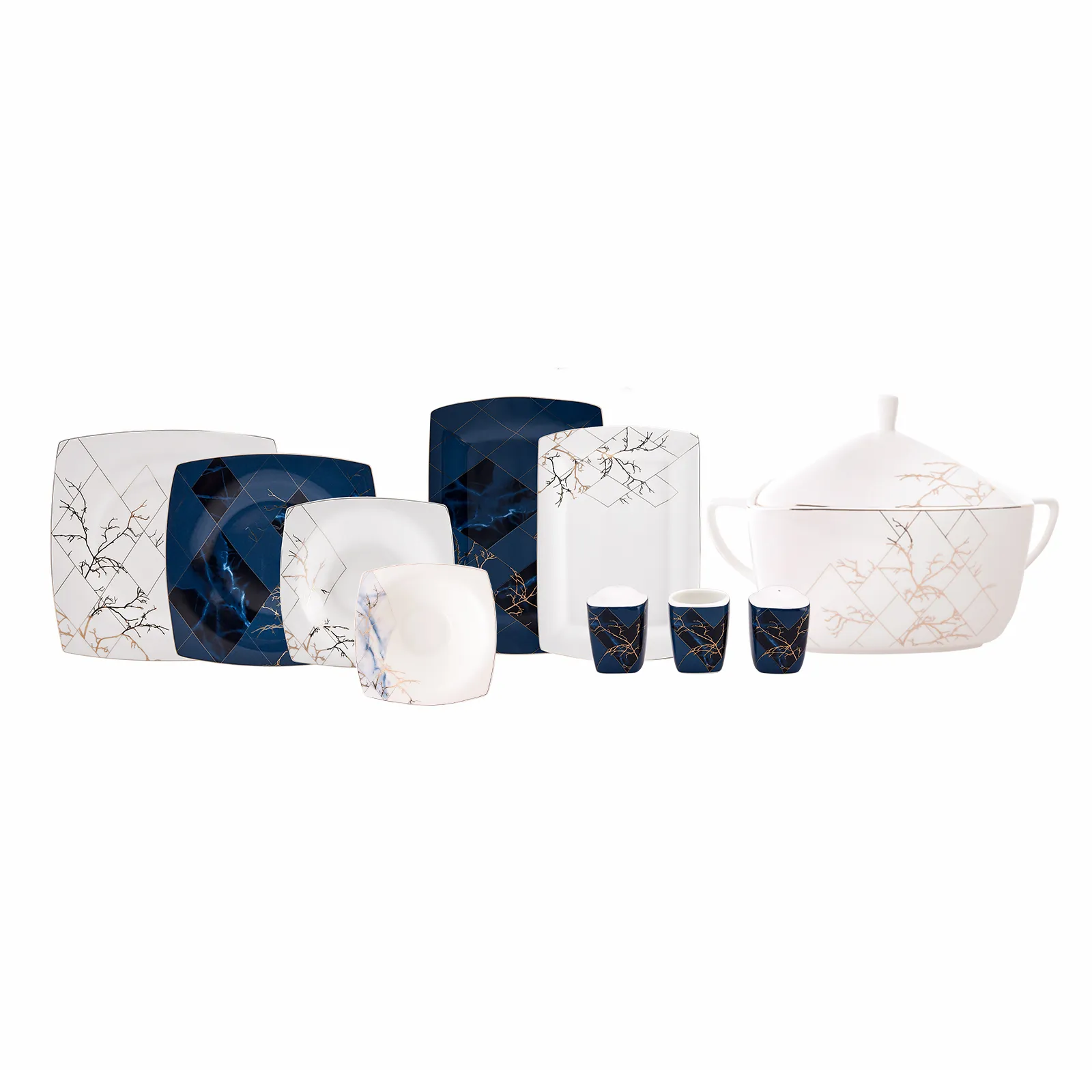 Karaca Fine Pearl Midnight 62-delig vierkant servies voor 12 personen, parelmoer - Image 3