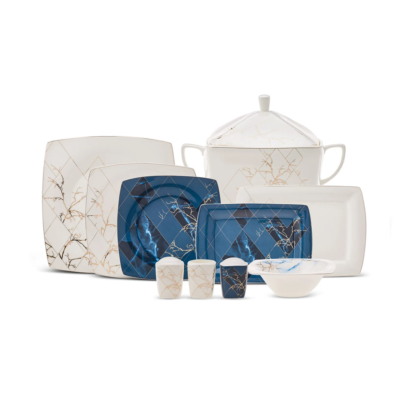 Karaca Fine Pearl Midnight 62-delig vierkant servies voor 12 personen, parelmoer - Image 4