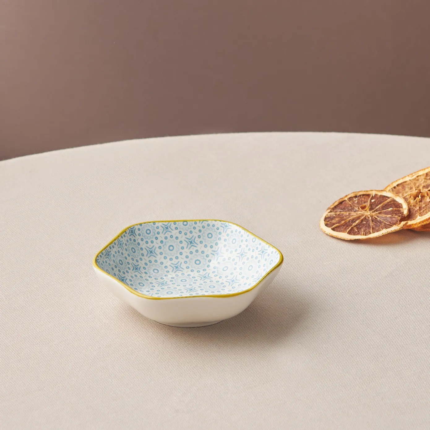 Karaca Floral Snack Bowl, Blauw, Zeshoek, 10 cm