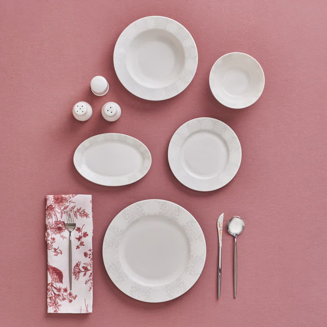 Karaca Forever Bone China New Olio 53-delige Dinnerset voor 12 Personen, Wit - Image 3