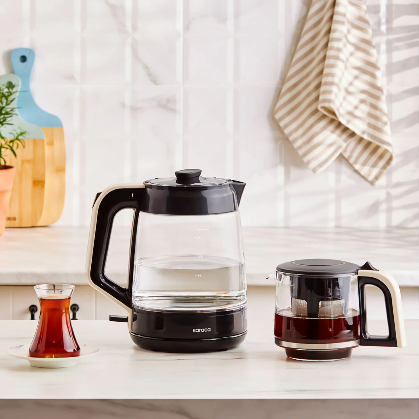 Karaca Glass Tea XL 2in1 Glazen Theemachine en Waterkoker Crème - Image 3