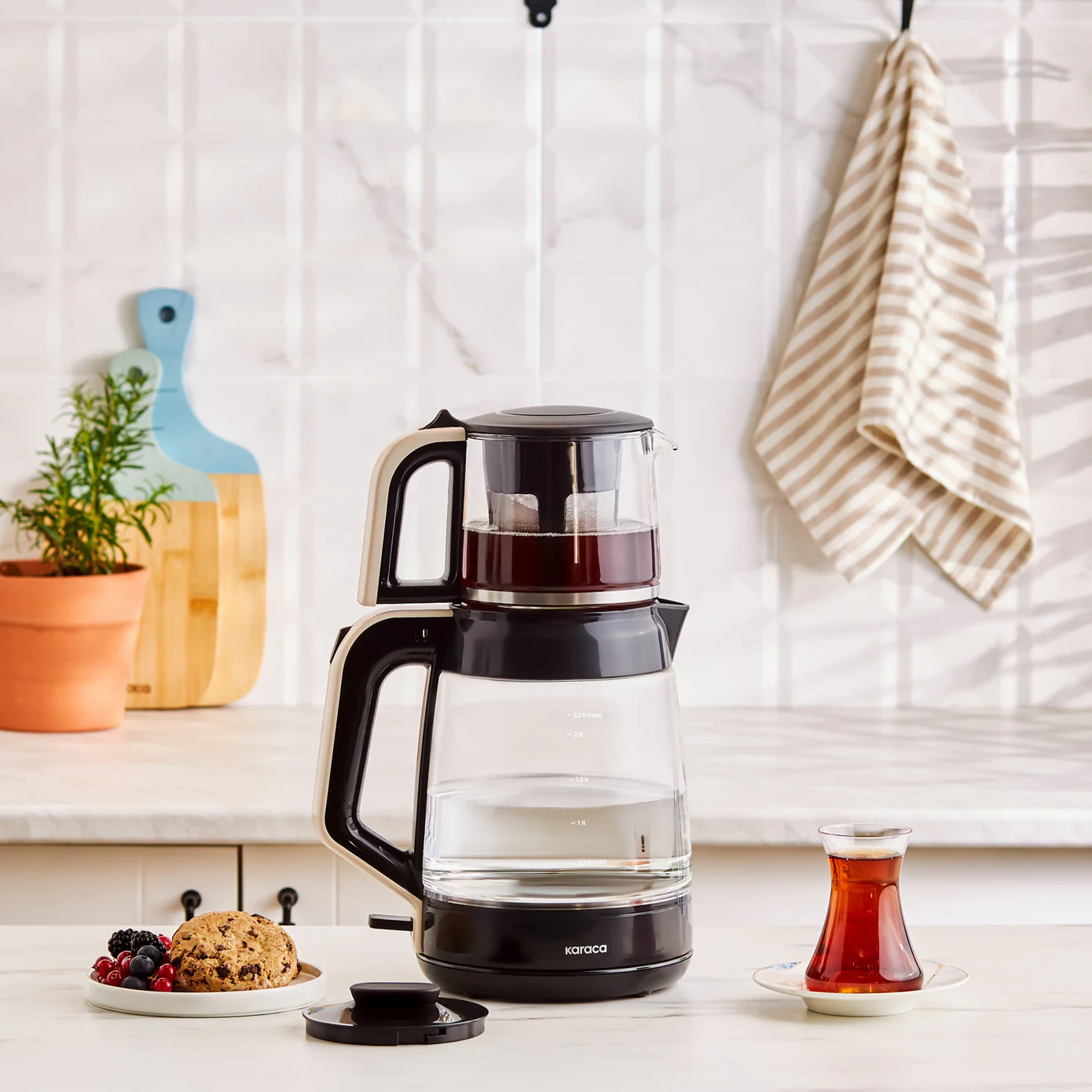 Karaca Glass Tea XL 2in1 Glazen Theemachine en Waterkoker Crème - Image 4