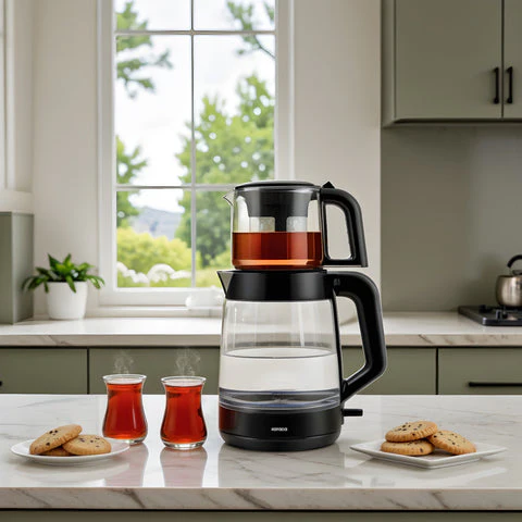 Karaca Glass Tea XL 2in1 Glazen Theemaker en Waterkoker Space Gray - Image 3