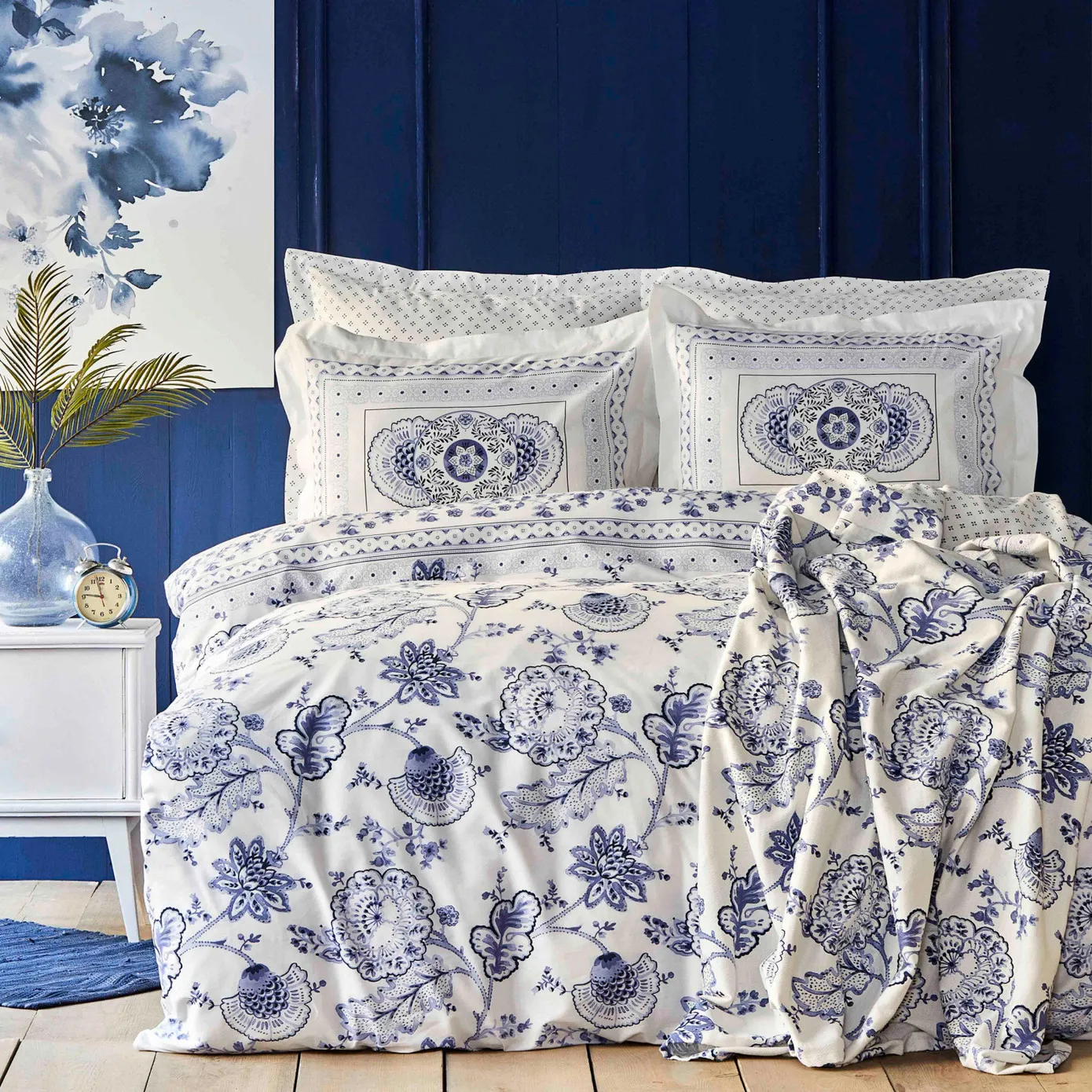 Karaca Home Amar - blauw - tweepersoons dekbedovertrekset van 100% katoen