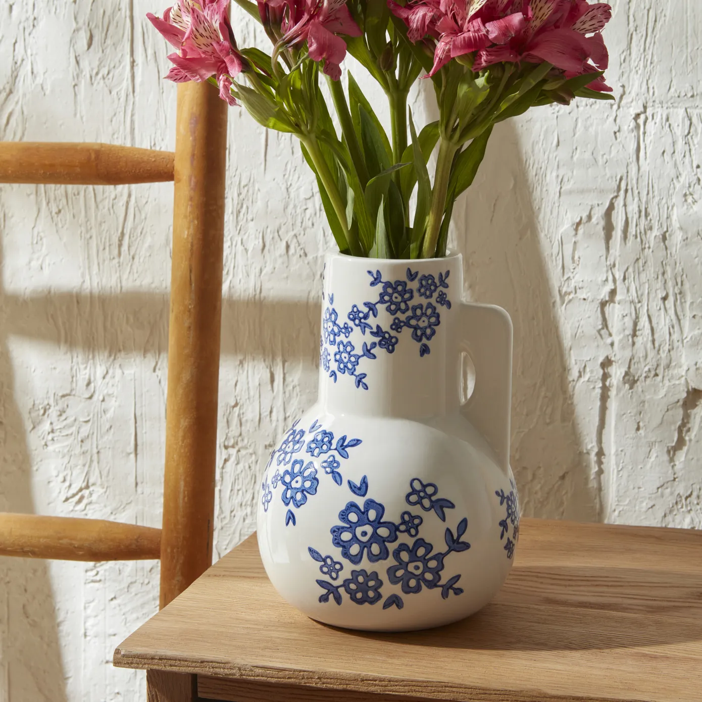Karaca Home Cannes, vaas 16,7x16,7x22,9 cm, wit-blauw