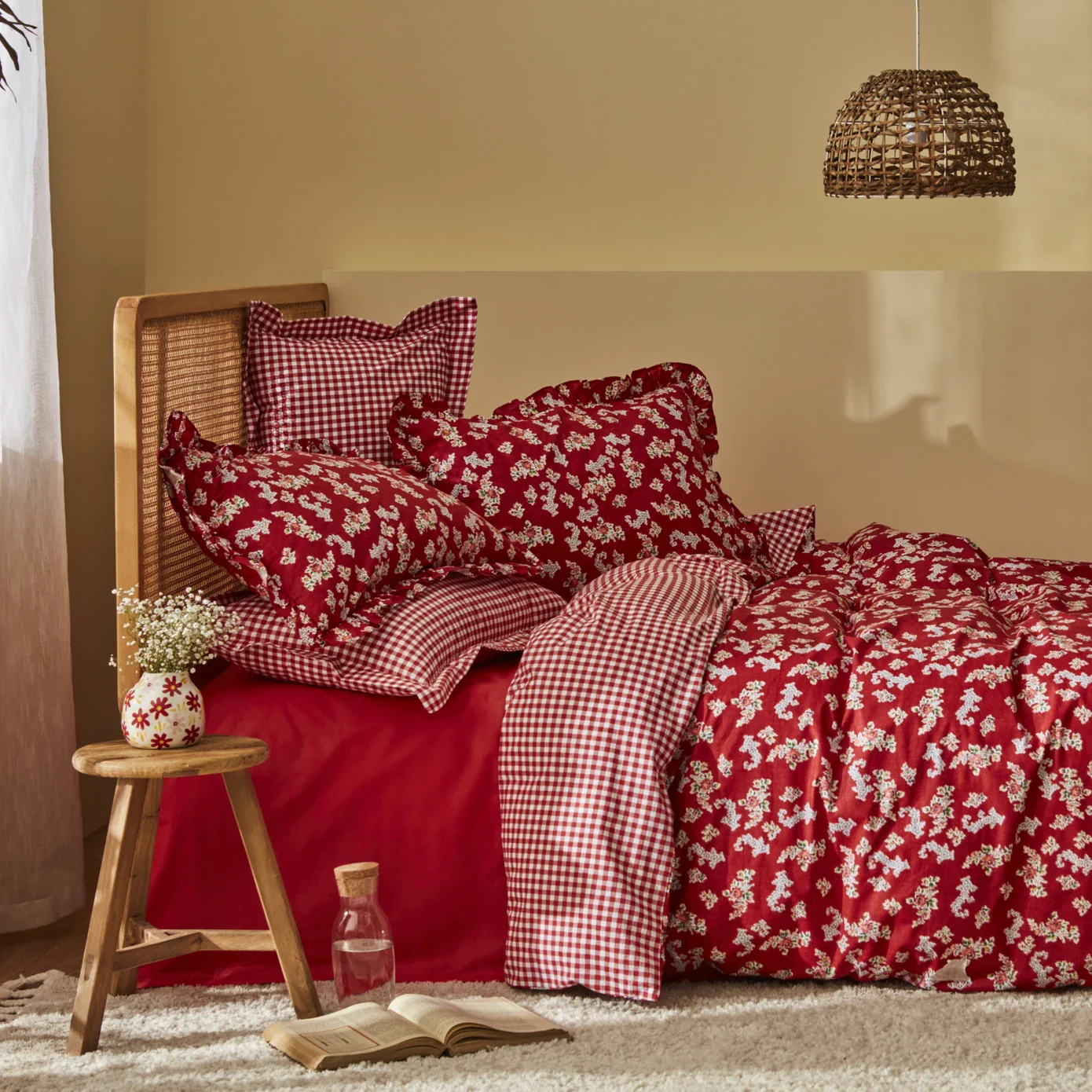 Karaca Home Carlo 100% Katoenen Tweepersoons Dekbedovertrek Set Rood