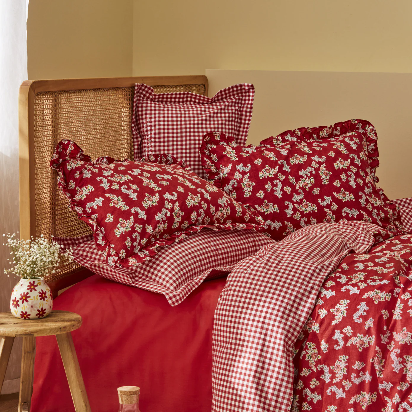 Karaca Home Carlo 100% Katoenen Tweepersoons Dekbedovertrek Set Rood - Image 2