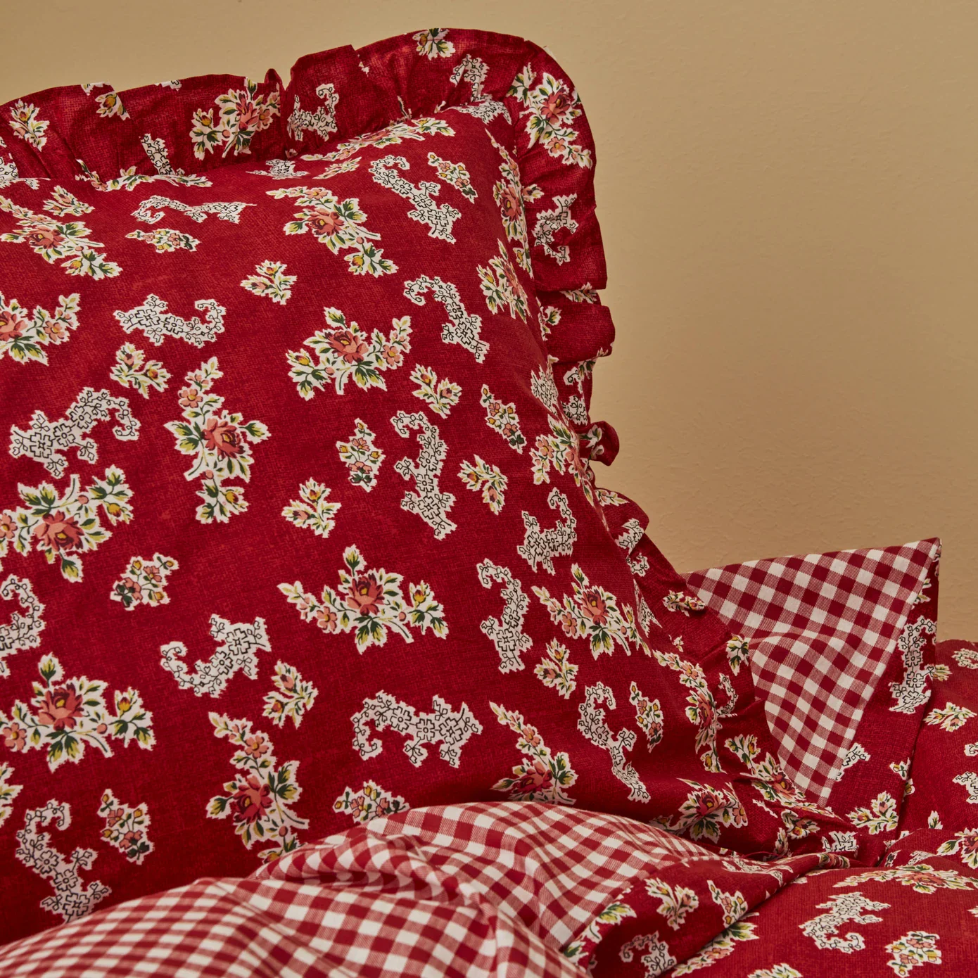 Karaca Home Carlo 100% Katoenen Tweepersoons Dekbedovertrek Set Rood - Image 4