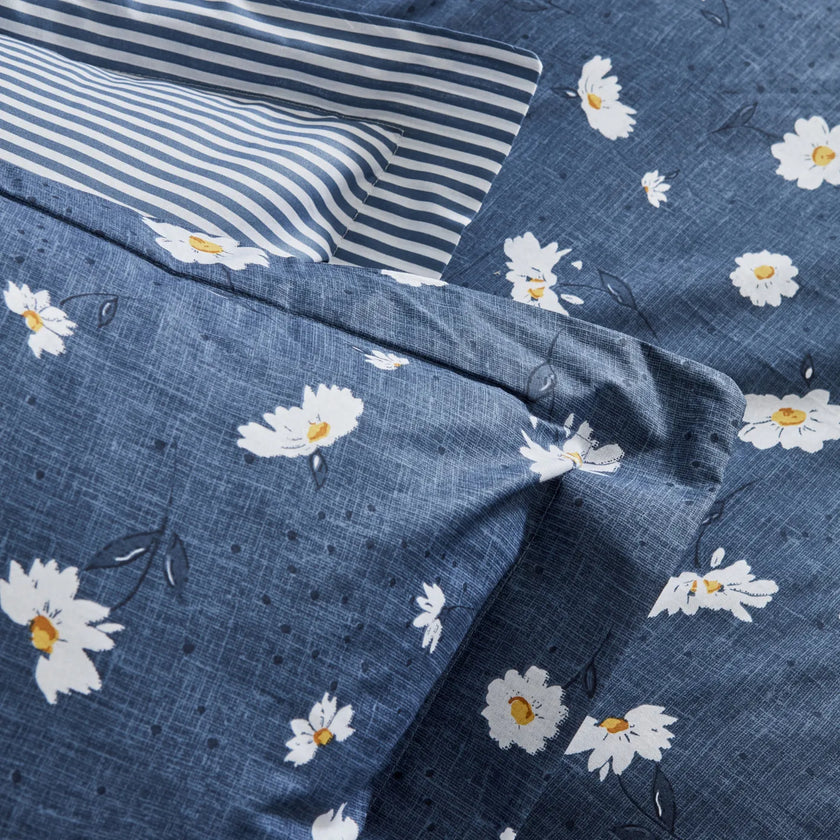 Karaca Home Daisy 100% katoenen eenpersoons dekbedovertrekset indigo - Image 3