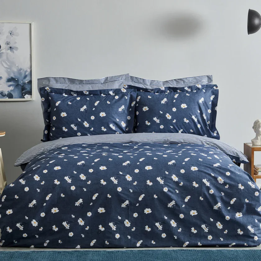 Karaca Home Daisy 100% katoenen eenpersoons dekbedovertrekset indigo - Image 4