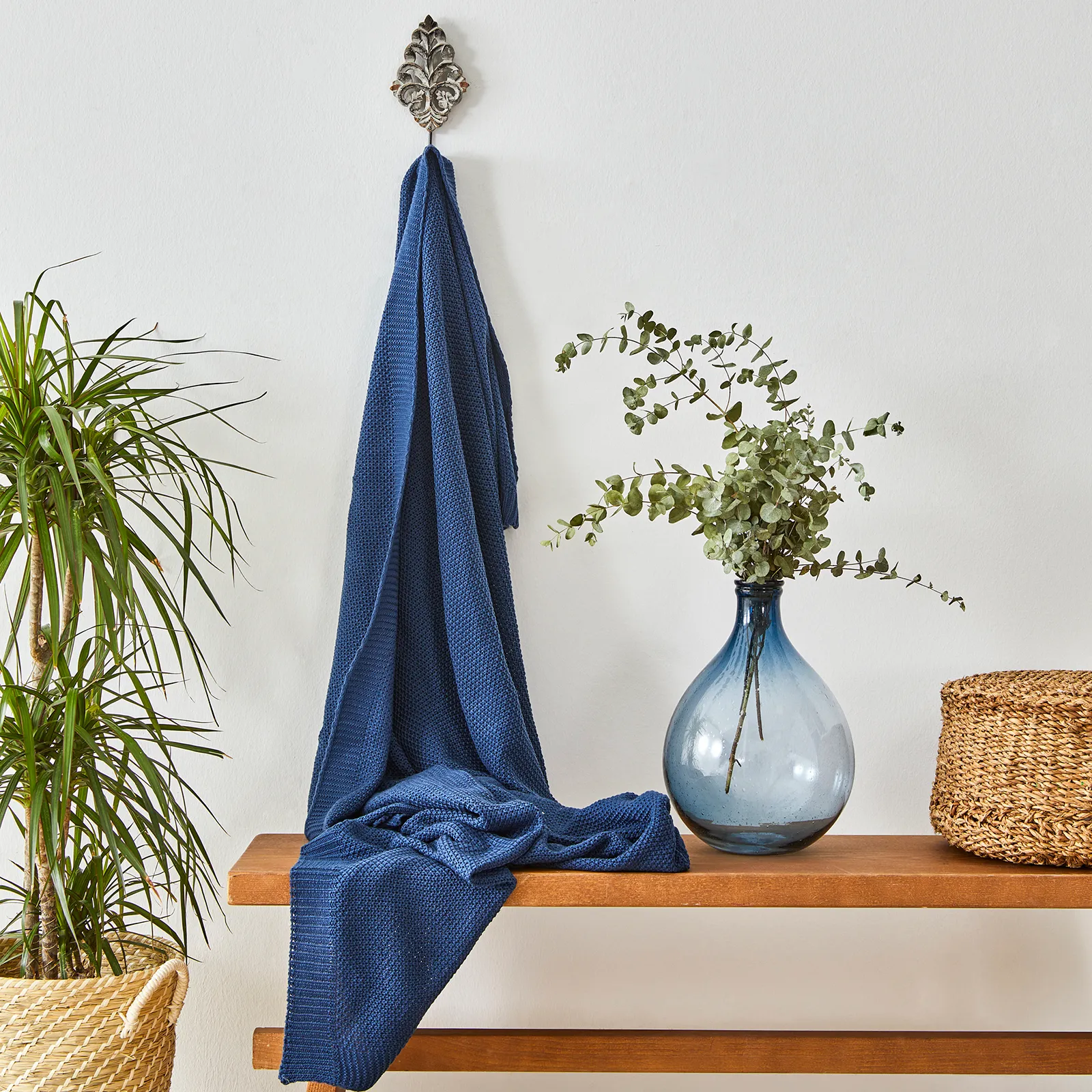 Karaca Home, dubbelzijdig gestikte plaid, 130x170 cm, Oeko-Tex gecertificeerd, donkerblauw